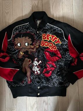 Betty Boop Black & Red Embroidered Bomber Jacket